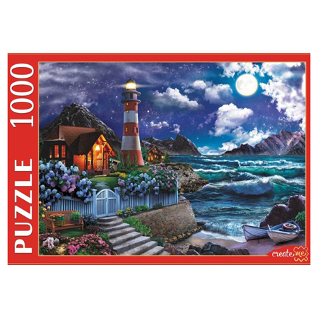 картинка Пазлы " Рыжий кот " 1000элементов Ночной маяк 68,5*48,5см, картонная упаковка 32*23*4,3см