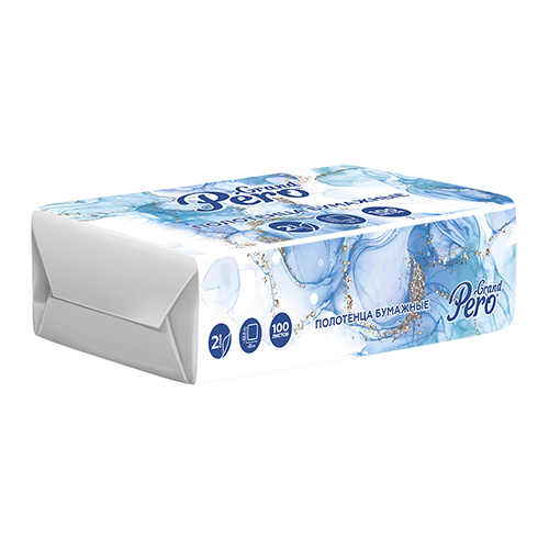 картинка Полотенца бумажные 2-сл V-слож " GrandPero " ZZ 100л белые, 100% целлюлоза, 23*22см