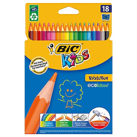 картинка Карандаши " BiC " Kids Evolution 18цв, шестигранные, пластиковые, картонная упаковка, европодвес