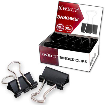картинка Зажимы " KWELT " черные 15мм 12шт/уп, картонная упаковка