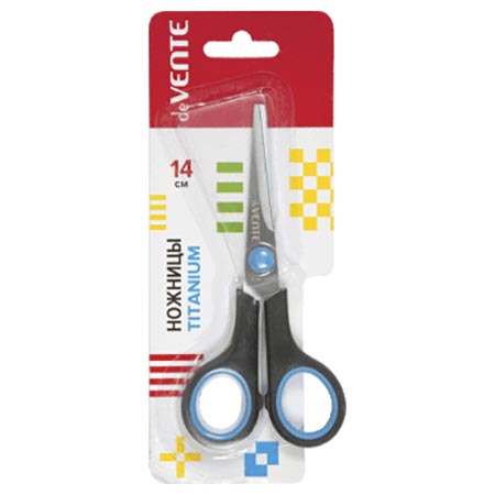 картинка Ножницы " deVente " Titanium 14см металлические, пластиковые ручки с резиновыми вставками, черные с синим, картонная упаковка, европодвес