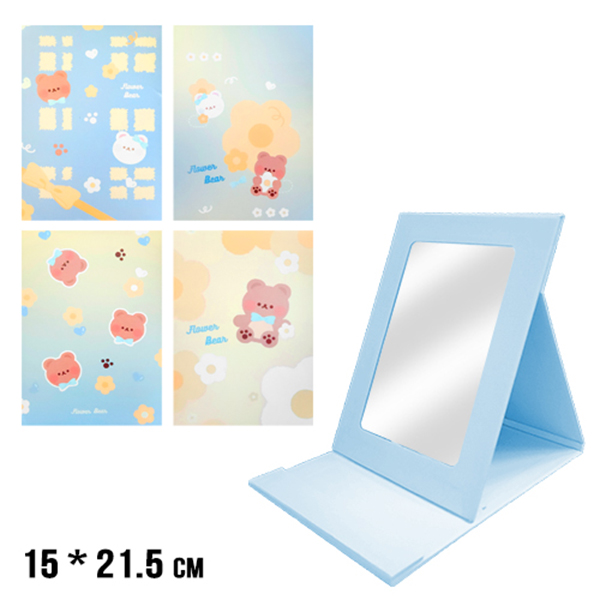 картинка Зеркало " KWELT " 15*21,5см Flower bear ассорти, 4 дизайна (без возможности выбора дизайна и цвета), картонная рамка, пакет, европодвес
