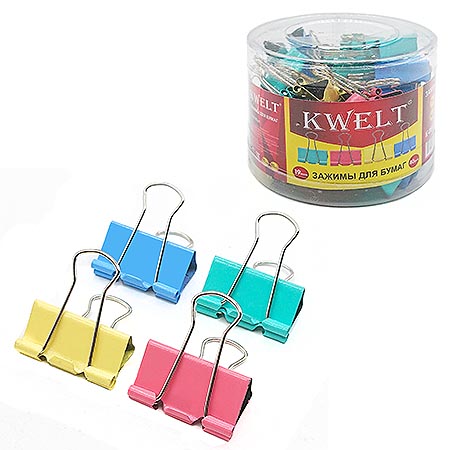 картинка Зажимы " KWELT " цветные 19мм 40шт/уп