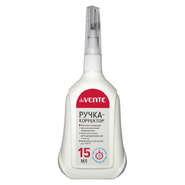 картинка Корректирующая ручка " deVente " 15мл, металлический наконечник, на химической основе, морозоустойчивая, быстросохнущая, картонный дисплей