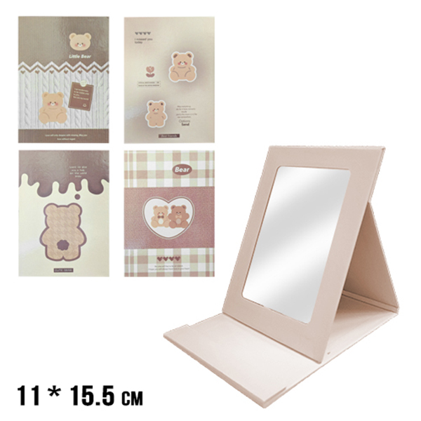 картинка Зеркало " KWELT " 11*15,5см Bear ассорти, 4 дизайна ( без возможности выбора дизайна и цвета), картонная рамка, пакет, европодвес
