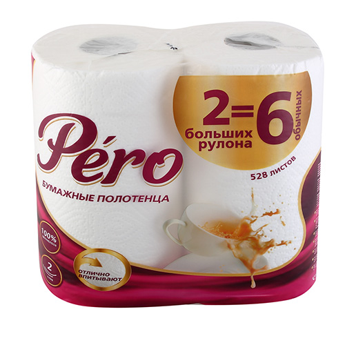 картинка Полотенца бумажные 2-сл " GrandPero " 2=6, 528л, 33м, белые, 100% целлюлоза, 12,5*23см, с перфораций