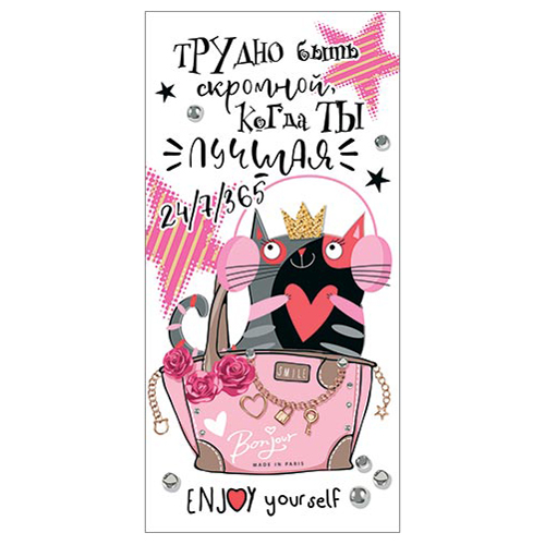 картинка Конверт для денег " Мир открыток " 4-15 Юмор- Трудно быть скромной, когда ты лучшая 24/7/365, 168*83мм, без отделки