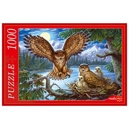 картинка Пазлы " Рыжий кот " 1000элементов Совы 68,5*48,5см, картонная упаковка 35,5*23,5*5см