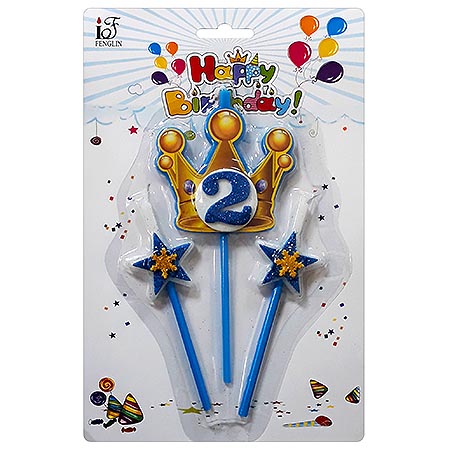 картинка Набор свечей для торта " KWELT " 2, с блестками, 3шт: 1шт-7*7*0,5см, 2шт-4,5*3*0,5см, на палочке, картонный блистер 23*15,5*1,5см, европодвес