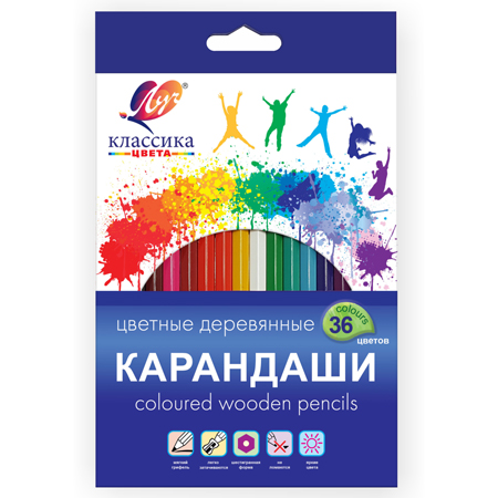 картинка Карандаши цветные деревянные Классика 36цв " Луч " шестигранные, картонная упаковка, европодвес