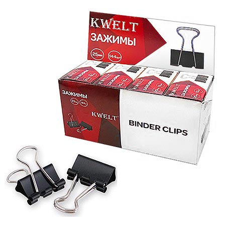 картинка Зажимы " KWELT " черные 25мм 12шт/уп, картонная упаковка