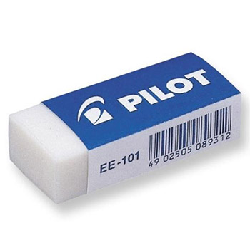 картинка Ластик " Pilot " 45*20*12мм белый, прямоугольный, картонный держатель, картонный дисплей