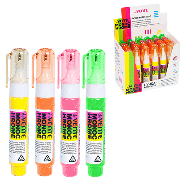 картинка Корректирующая ручка " deVente " MonoChrome 7мл, металлический наконечник, на спиртовой основе, морозоустойчивая, быстросохнущая, цвет корпуса - ассорти (без возможности выбора), картонный дисплей