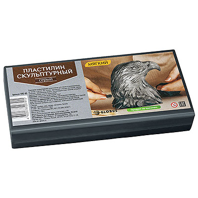 картинка Пластилин " Глобус " скульптурный 500г серый, мягкий, индивидуальная упаковка