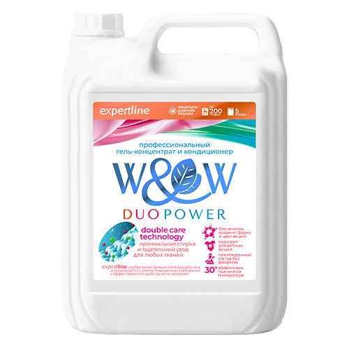 картинка Средство для стирки жидкое+кондиционер " W&W " ЧЗ ОСУ 5л DUO Power, гель для цветных тканей