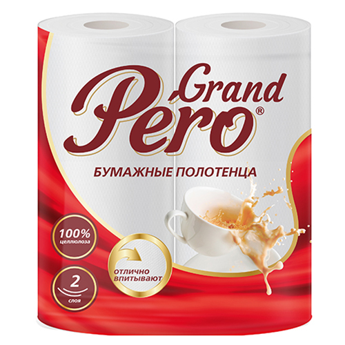 картинка Полотенца бумажные 2-слойные " GrandPero " 2 рулона со втулкой, 21м, белые, 100% целлюлоза, 12,5*22см, h=21см, d=9см