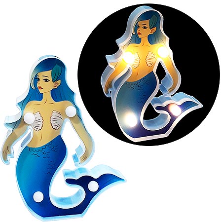 картинка Ночник " KWELT " 18см Русалка, светодиодный, пластик, цвет- ассорти ( без возможности выбора цвета), батарейки в комплект не входят, термоупаковка