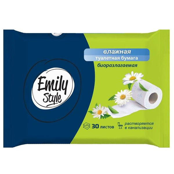 картинка Бумага туалетная влажная " Emily Style " Бумага туалетная влажная " Emily Style " 30шт, растворяющаяся