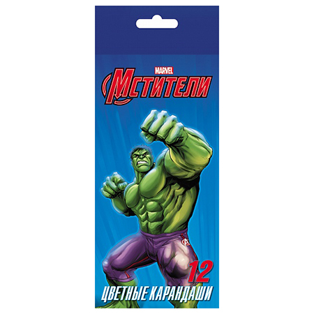 картинка Карандаши цветные деревянные VK Мстители 12цв " Hatber " шестигранные, картонная упаковка, европодвес