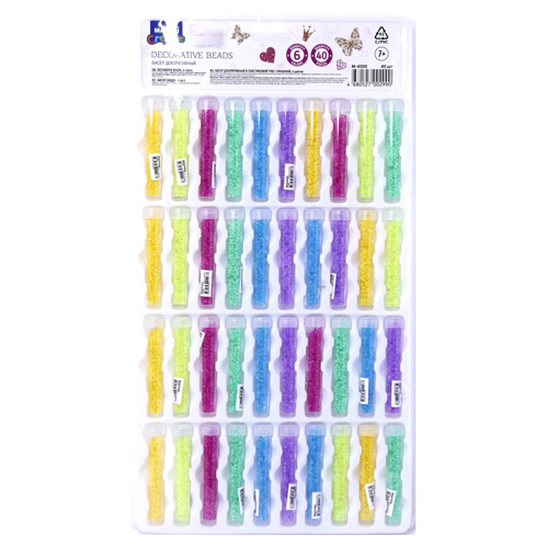 картинка Набор бисера " Mazari " 6цв, круглый, 40 колб, цвет ассорти, блистер