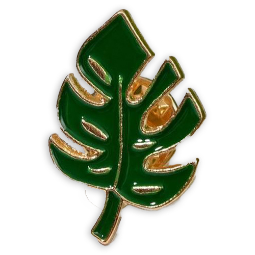картинка Значок " СТ " Лист монстеры 25*15мм, зеленый в золоте, металл