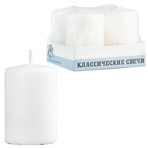 картинка Набор свечей " РСМ " Классических белых, 60*40мм, время горения 10часов, 4шт, в картонном поддоне