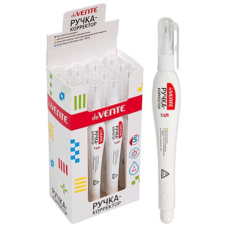 картинка Корректирующая ручка " deVente " 5мл, металлический наконечник, на спиртовой основе, морозоустойчивая, быстросохнущая, картонный дисплей