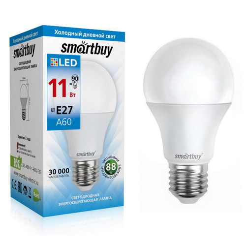 картинка Лампа светодиодная " Smartbay " A60, 11Вт Е27, холодный белый, груша, картонная упаковка