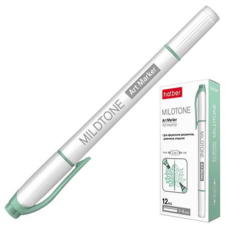 картинка Артмаркер " Hatber " Mildtone Pastel Мятный, двухсторонний, 1,0-4,0мм, пулевидный/скошенный, круглый корпус, картоннная упаковка