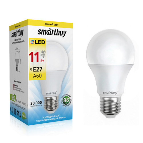 картинка Лампа светодиодная " Smartbay " A60, 11Вт Е27, теплый белый, груша, картонная упаковка
