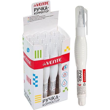 картинка Корректирующая ручка " deVente " 3мл, металлический наконечник, на спиртовой основе, морозоустойчивая, быстросохнущая, картонный дисплей