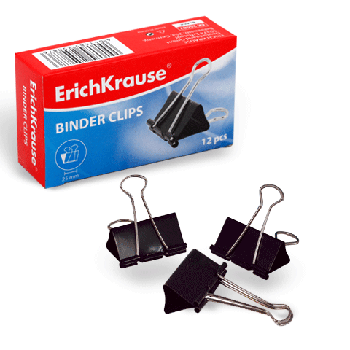 картинка Зажимы для бумаг " Erich Krause " черные 32мм 12шт/уп