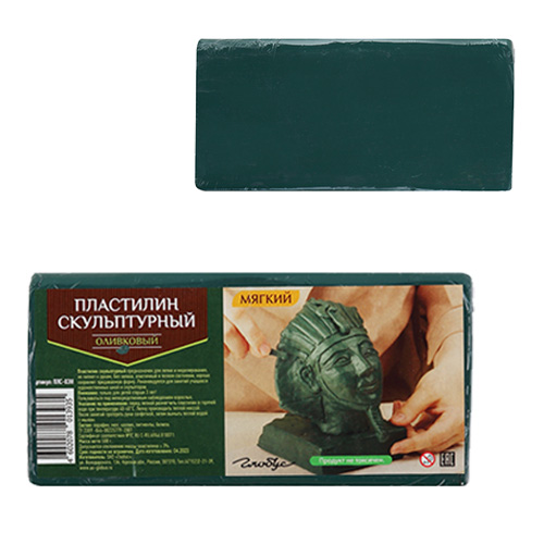 картинка Пластилин " Глобус " скульптурный 500г оливковый, мягкий, индивидуальная упаковка