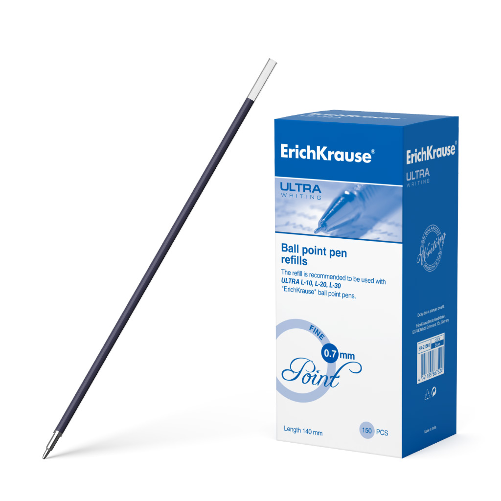 картинка Стержень шариковый 0.7 ErichKrause, 140 мм, для ручек серии ULTRA, Super Glide Technology, цвет чернил синий (инд. п. в коробке по 150 шт)