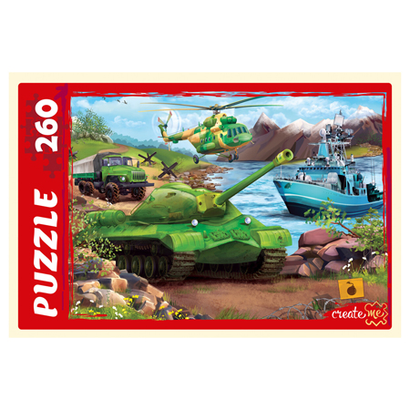 картинка Пазлы " Рыжий кот " 260элементов Военная техника №1 34*24см, картонная упаковка 25,2*17,9*6,4см