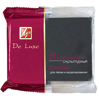 картинка Пластилин " Луч " скульптурный Люкс 300г серый, твердый, не прилипает к рукам, не красится, держит форму, индивидуальная упаковка