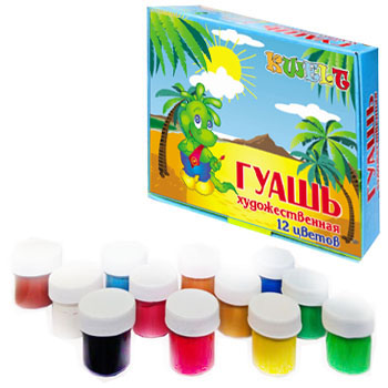 картинка Гуашь " KWELT " Динозаврики 12цв*20мл картонная упаковка