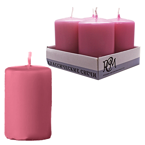 картинка Набор свечей " РСМ " Классических розовых, 60*40мм, время горения 10часов, 4шт, в картонном поддоне