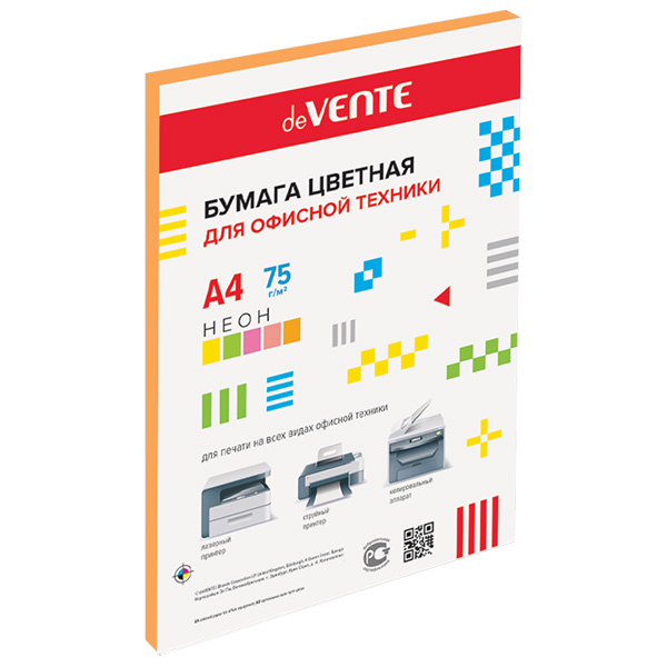 картинка Бумага " deVente " неон А4 75г/м 50л оранжевая