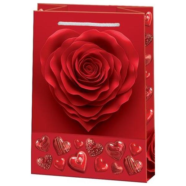 картинка Пакет бум " Мир открыток " 13,5*18*6см Роза в форме сердца, ламинированный