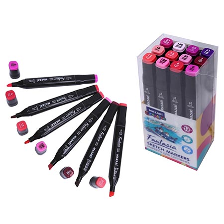 картинка Набор маркеров " Mazari " для скетчинга Fantasia Berries colors (ягодные цвета)  12цв 3-6,2мм, пулевидный/скошенный, 2-х сторонние, ПВХ упаковка