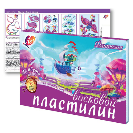 картинка Пластилин " Луч " Фантазия 32цв 475г восковой, мягкий, со стеком, картонная упаковка