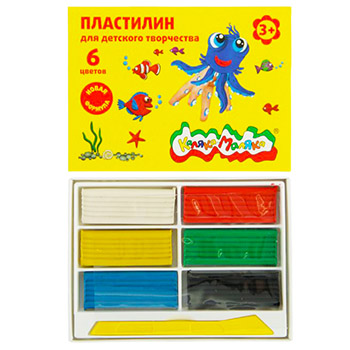 картинка Пластилин " Каляка-Маляка " 6цв 90г со стеком, оптимальная мягкость, отсутствие запаха, картонная упаковка