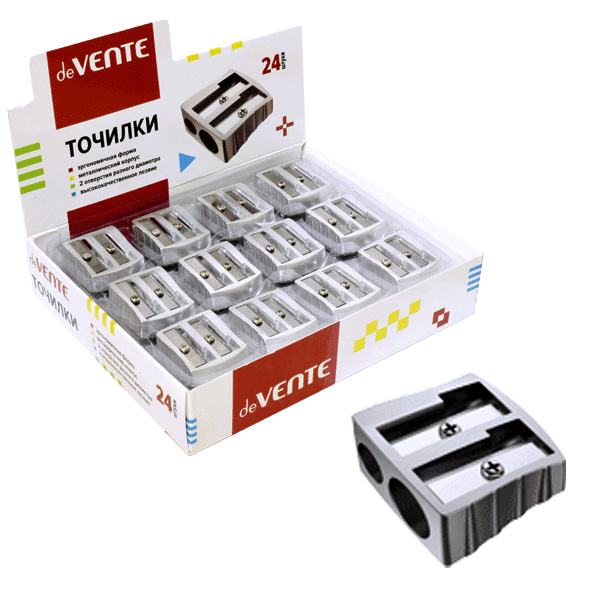 картинка Точилка " deVente " 2 отверстие, металлическая, картонный дисплей