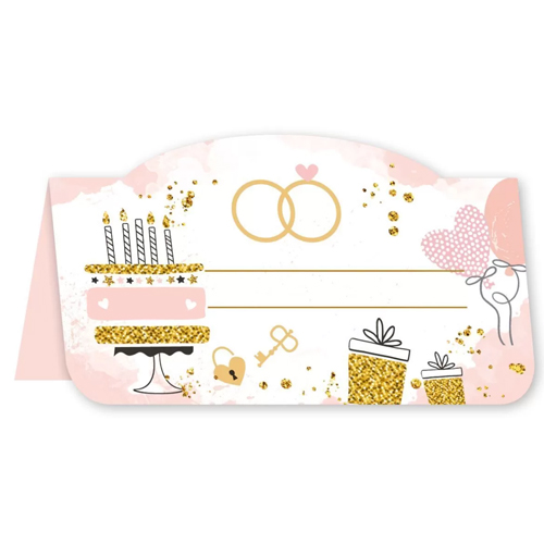 картинка Банкетная карточка без надписи " Праздник " 035 Торт, подарки, 90*50мм, выборочный УФ-лак, подсказ