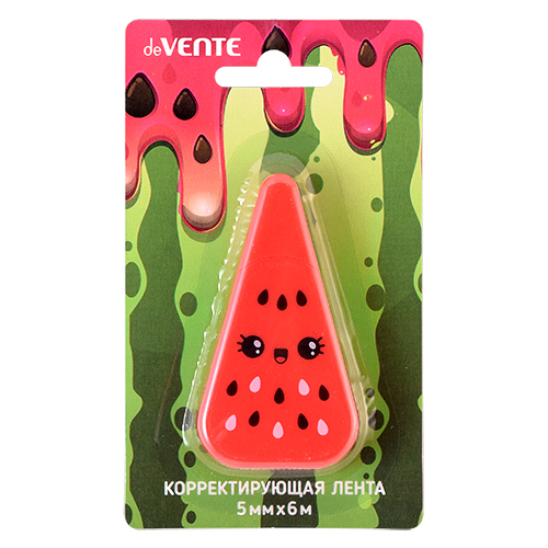 картинка Корректирующая лента " deVente " Watermelon 5мм*6м, красный непрозрачный корпус, фронтальный аппликатор, регулировка натяжения ленты, картонный блистер, европодвес