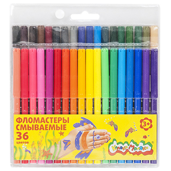 картинка Фломастеры " Каляка-Маляка " 36цв смываемые, на водной основе, круглые, вентилируемый колпачок, ПВХ упаковка, европодвес
