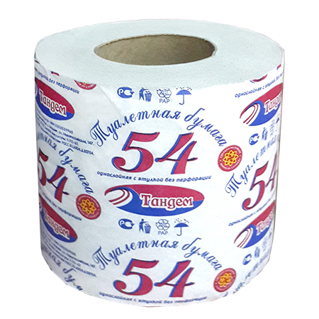 картинка Бумага туалетная 1-слойная " Тандем " 1 рулон со втулкой, 30м, серая, вторичная целлюлоза, без перфорации, h=90мм