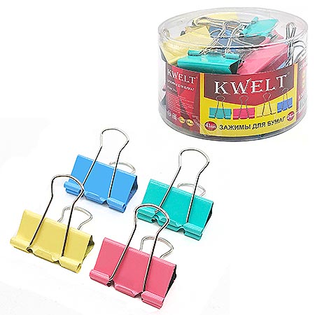картинка Зажимы " KWELT " цветные 41мм 24шт/уп