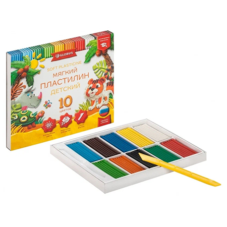картинка Пластилин " Глобус " Детский классический повышенной мягкости 10цветов 150грамм,картонная упаковка